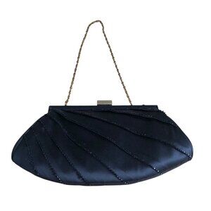 Nordstrom Art Deco Black Satin Beaded Handheld Satchel Evening Bag NEW